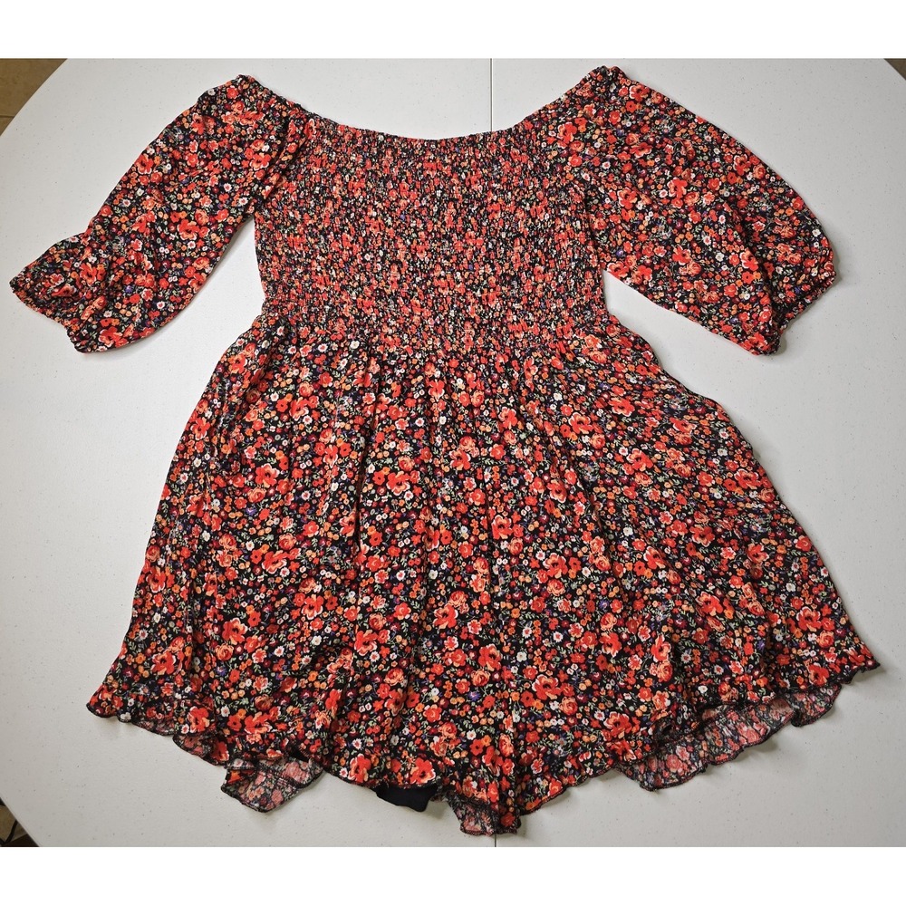 FRANCESCAS Blue Rain Carolyn Smocked Floral Romper Size XL NWT‎ -354